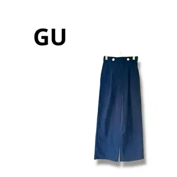 [ 지유 ] 슬랙스 와이드 심플 버튼 네이비 M