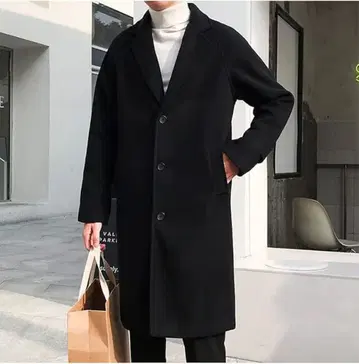 블랙 체스터 코트 울 혼방