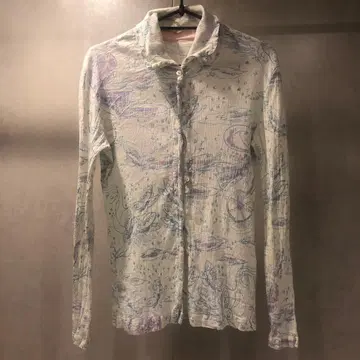 츠모리치사토 크레프리 긴팔 셔츠 화이트/블루/퍼플 사이즈 2