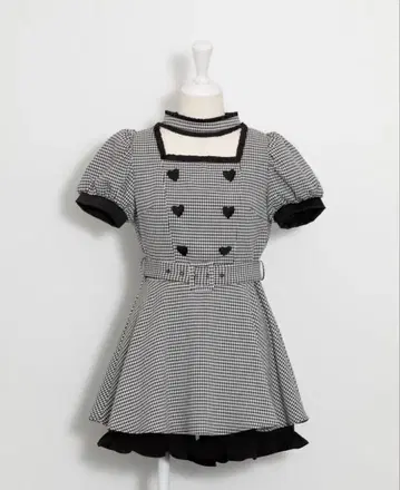 pium 초커 프릴 하트 버튼 셋업 깅엄 체크