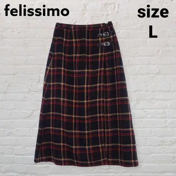 펠리시모 blossom 체크 무늬 롱 스커트 L 허리밴딩