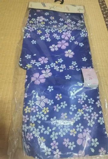 벚꽃 꽃무늬 유카타 단품 파랑 보라색