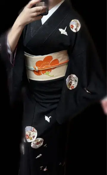 일품 명품 길상 접은 학 문양 칠흑 순수 실크 쓰케아게