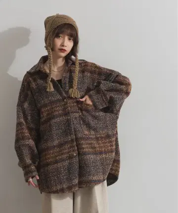 브라운 체크 오버 사이즈 셔츠 자켓