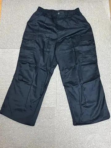 블랙 와이드 팬츠 허리밴딩 카고 팬츠