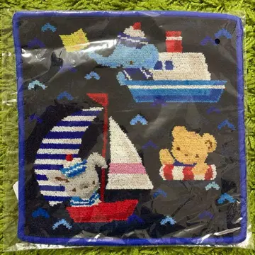 [완판템] 파미리아 마린 패턴 셔닐 직조 타월 손수건 네이비 곰