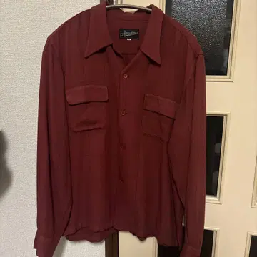 Attractions 버건디 체크 헤비 레이온 셔츠 40