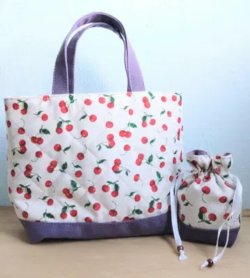 토트백 미니 복조리 파우치 포함 코듀로이 퍼플 캔버스