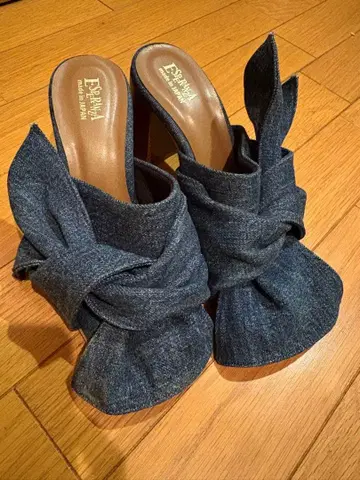 데님 리본 하이힐 샌들