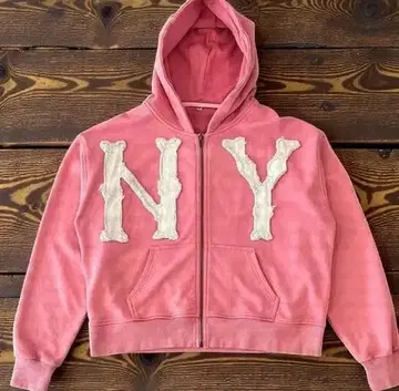 핑크 NY 로고 후드 부착 후드티