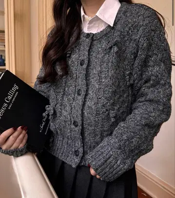 nugu visco 피셔맨 리본 가디건 차콜