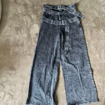 ANDWANG 와이드 데님 double belted denim pants