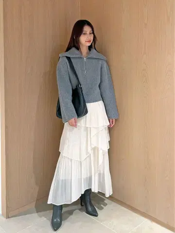 SNIDEL 스나이델 스트레이트 플리츠 캉캉 스커트 WHT