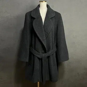 컨디션 최상 고급 알파카 혼방 플레어 롱 코트 차콜 M