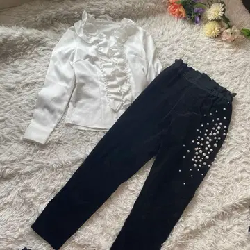 새상품급 RE.VEROFONNA  펄 장식 테이퍼드 팬츠 블랙 36 S