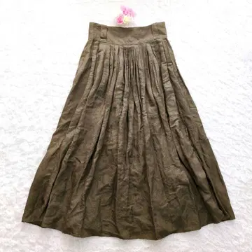 [ 새상품급 ] TICCA 린넨 혼방 턱 플레어 스커트 카키