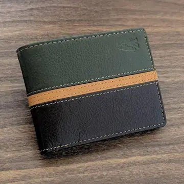 미사용 새상품 Hush Puppies 접이식 지갑 소가죽 초코 x 그린