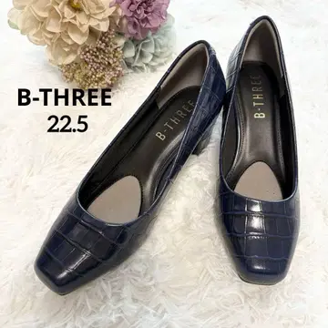 [ B-THREE ] 청키힐 펌프스 엠보 스퀘어 22.5 포멀