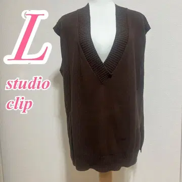 studio CLIP 브라운 V넥 베스트 L 캐주얼 코디