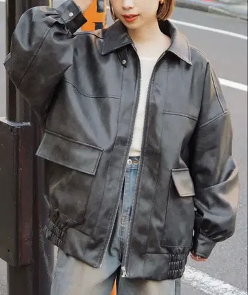 tiptop [빈티지 가공] 빅숏 인조 가죽 블루종