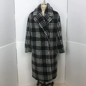 빅 체크로 소두 효과! 울 블렌드 페이크 무스탕 코트