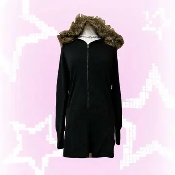 [ y2k ] 퍼 후드티 원피스 헤이세이 갸루 페어리 그런지