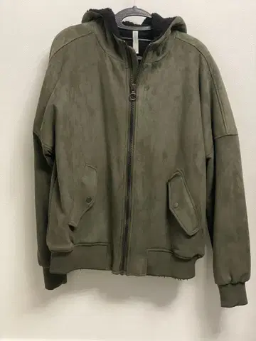 ZARA MAN 후드 부착 스웨이드 보아 자켓 카키 L