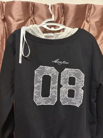 원숄더 상의 리본 레이스 후디 세트