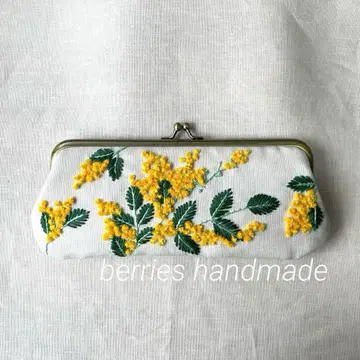 자수 가마구치 파우치 만개한 미모사 핸드메이드