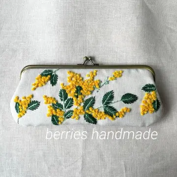 자수 가마구치 파우치 만개한 미모사 핸드메이드