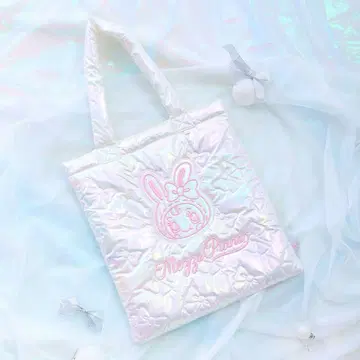 메조피아노 레인보우 컬러 토끼 자수 토트백