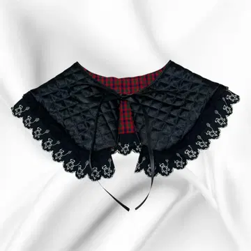 새틴 퀼트 블랙 풍선 곰 프릴 빨간색 체크 탈부착 카라