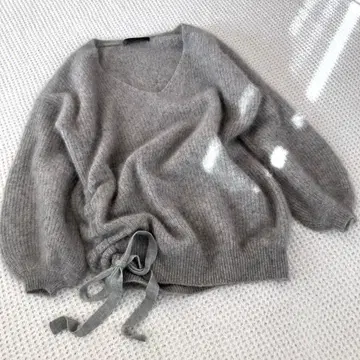 Spick & Span 에어리 퍼 니트 그레이 복슬복슬 리본