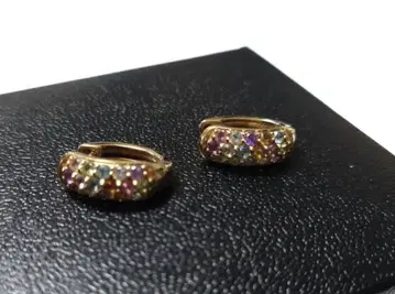 K10 귀걸이 컬러 스톤 후프 귀걸이