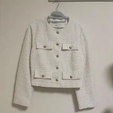 H&M 부클레 트위드 자켓 화이트