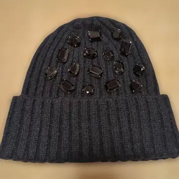 ANNA SUI 블랙 알파카 혼방 비쥬 니트 모자