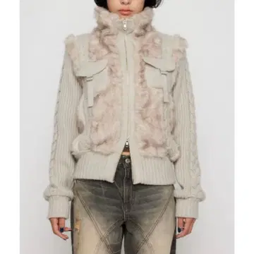 [ LAGUAGEM ] CABLE KNIT FAUX FUR 블루종