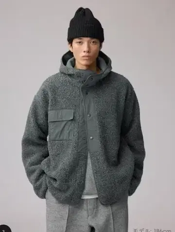 [ 새상품 ] GU 보아 플리스 스냅 후드티 엔지니어드 가먼츠 그레이 M