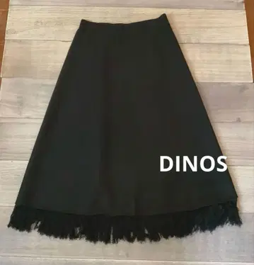 컨디션 최상 Dinos 블랙 프린지 장식 니트 플레어 스커트 M