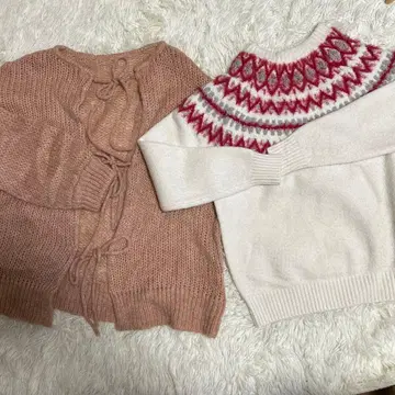 핑크 2way 니트와 노르딕 무늬 스웨터 2종 세트