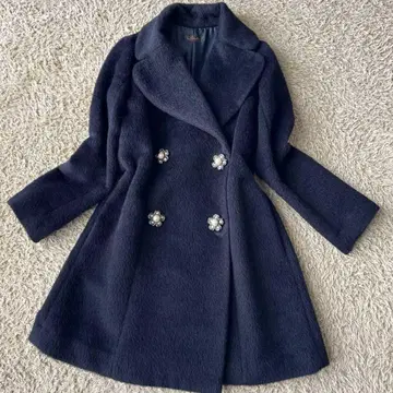 컨디션 최상 푸치 로브 볼륨 컬러 샤기 알파카 네이비 비쥬