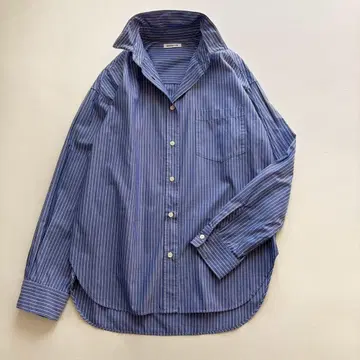 EVERYDAY I LIKE. 와이어 옷깃 스트라이프 셔츠 프리 블루