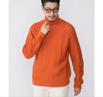 SHIPS 오렌지 랜덤 아란 터틀넥 케이블 니트 스웨터 M