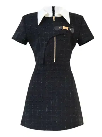 RANDY 비대칭 트위드 하프 슬리브 드레스 M 사이즈