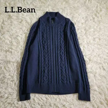 새상품급 L.L.Bean 케이블 니트 집업 스웨터 M 네이비