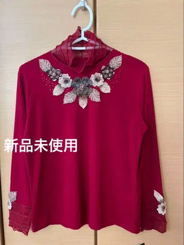 my fairlady 꽃무늬 자수 와인 레드 긴팔 상의 미사용 새상품