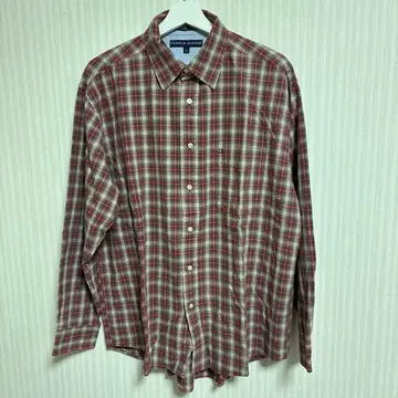 E5445 타미힐피거 체크 무늬 코튼 셔츠 L 구제 의류