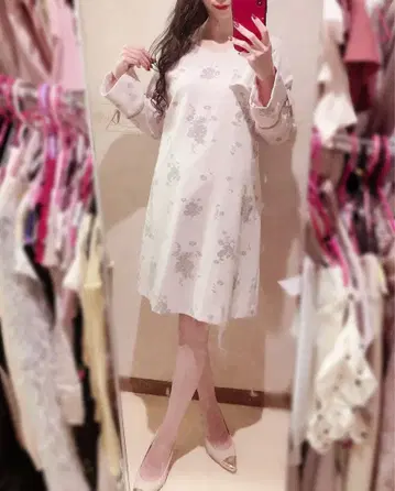 미슈마슈 소매 리본 꽃무늬 원피스