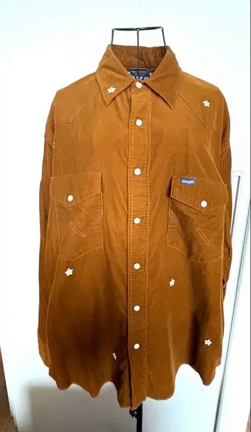 Wrangler 코듀로이 셔츠 L 꽃 자수 브라운 새상품급