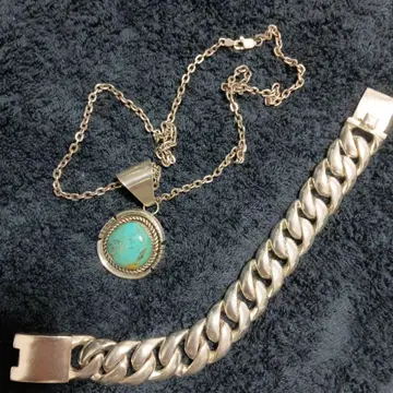 터콰이즈석 목걸이 실버 체인 팔찌 2세트